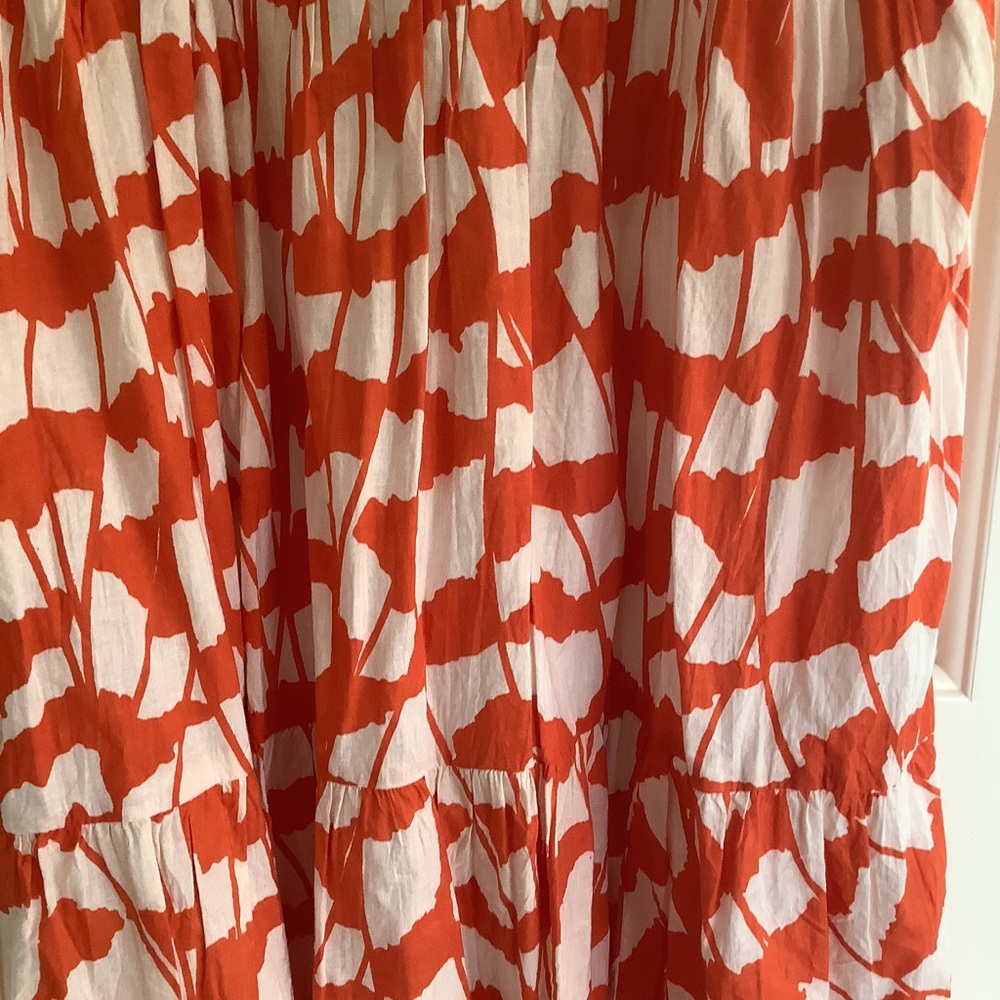 Jude Connaly Orange and White Patterned  Cotton Dress Sleeveless Ruffle Large - Picture 5 of 8